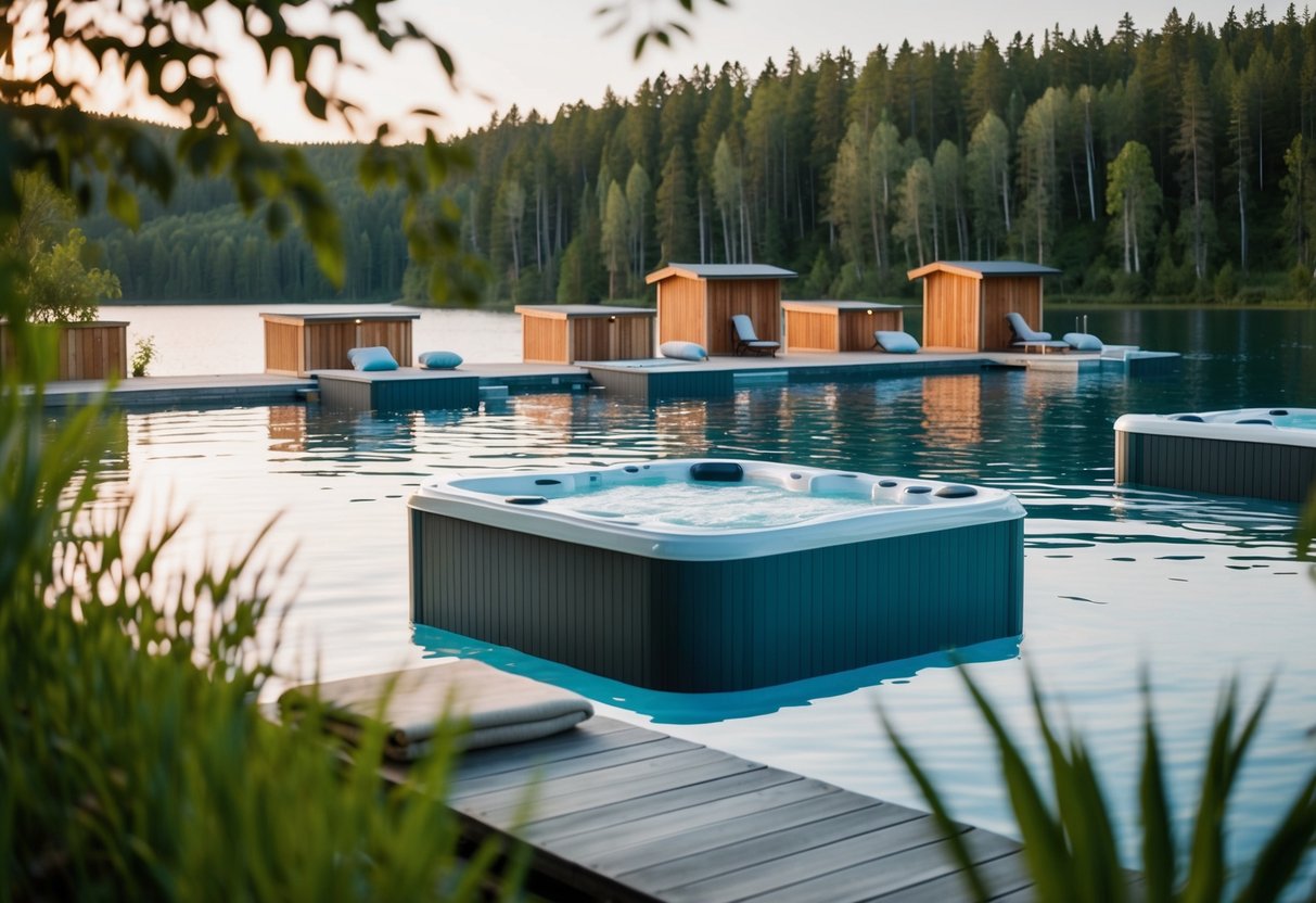 Experience en fredfyldt spa dag i Sverige En rolig søbred beliggenhed med saunaer boblebade og massagehytter omgivet af frodige skove og uberørt natur
